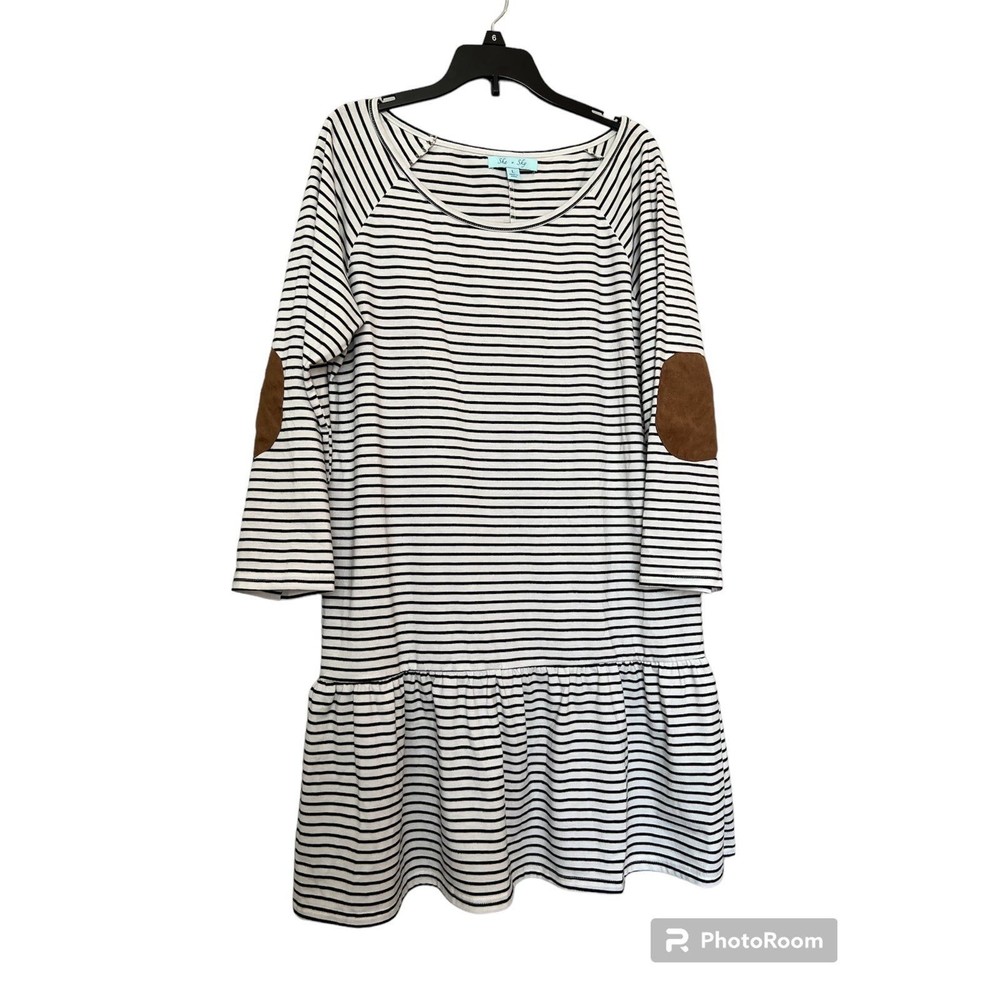 She & Sky striped tunic with elbow patches size L